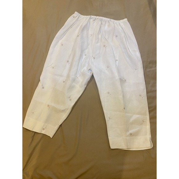 Maggie McNaughton Linen Embroidered, Crop Pants Sz 1X Beige, 1/2 Elastic Waist - Picture 2 of 8